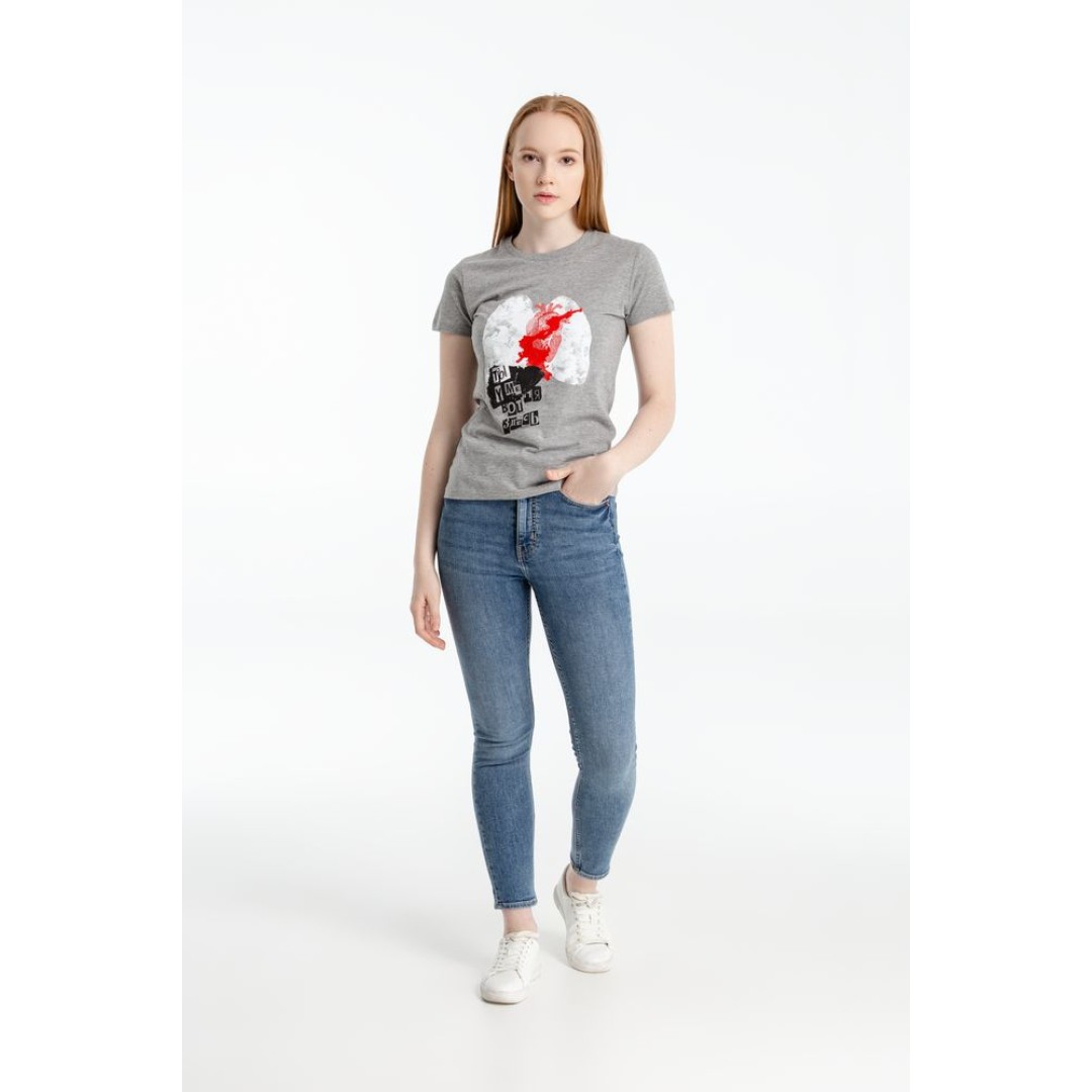 Футболка женская «Ты у меня вот здесь», серый меланж, M