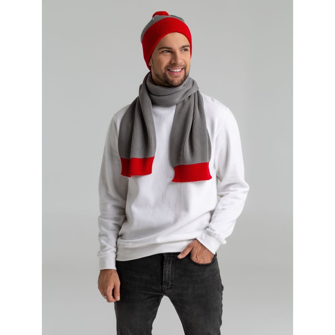 Шарф Snappy, светло-серый с красным