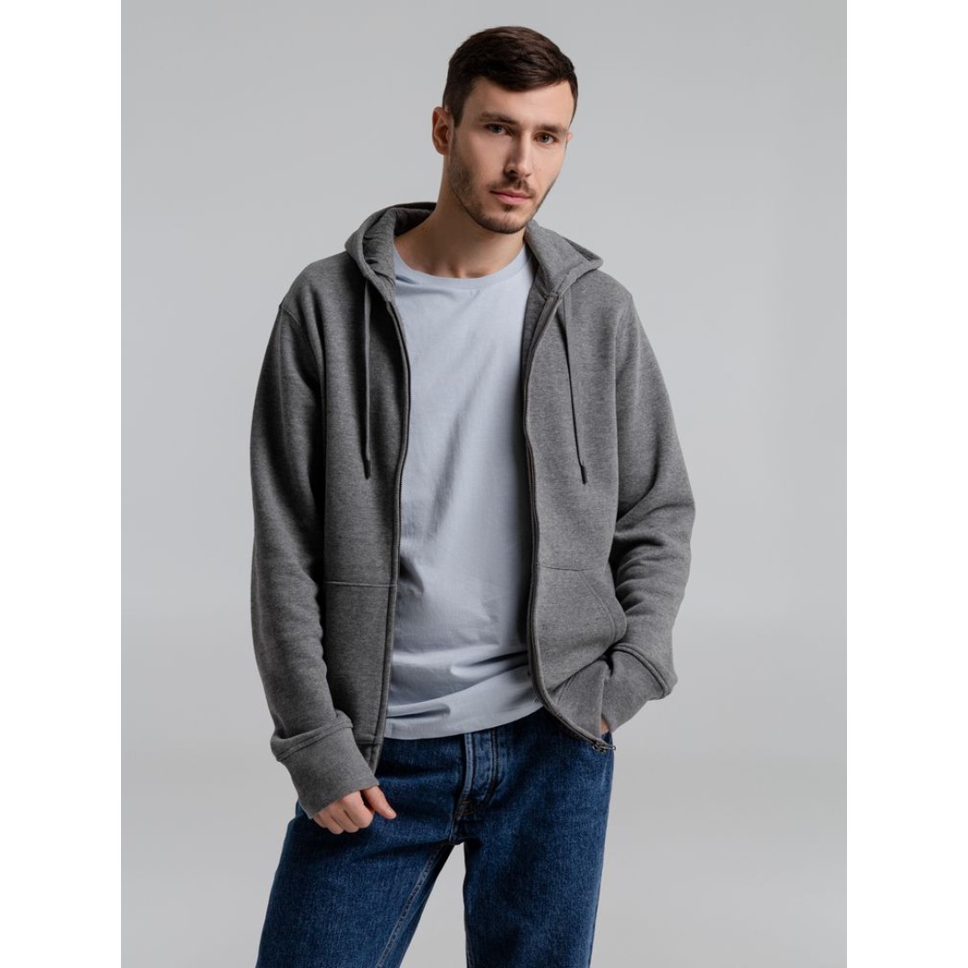 Толстовка на молнии с капюшоном унисекс King, темно-серый меланж, S