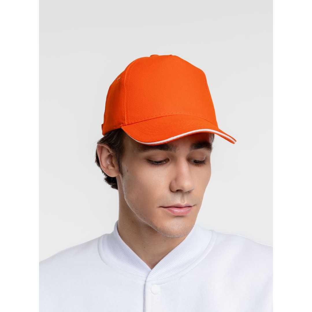 Бейсболка Classic, оранжевая с белым кантом