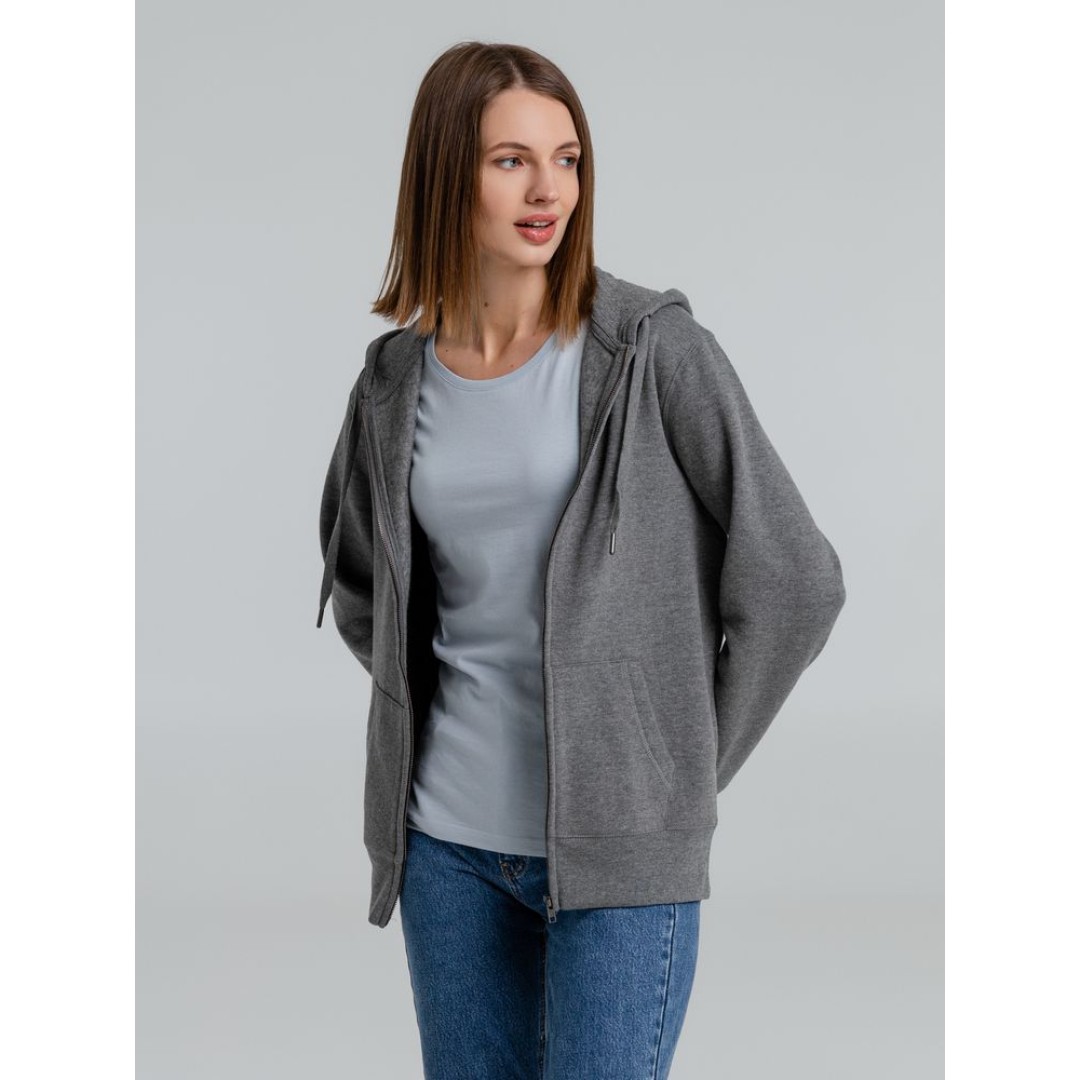 Толстовка на молнии с капюшоном унисекс King, темно-серый меланж, S