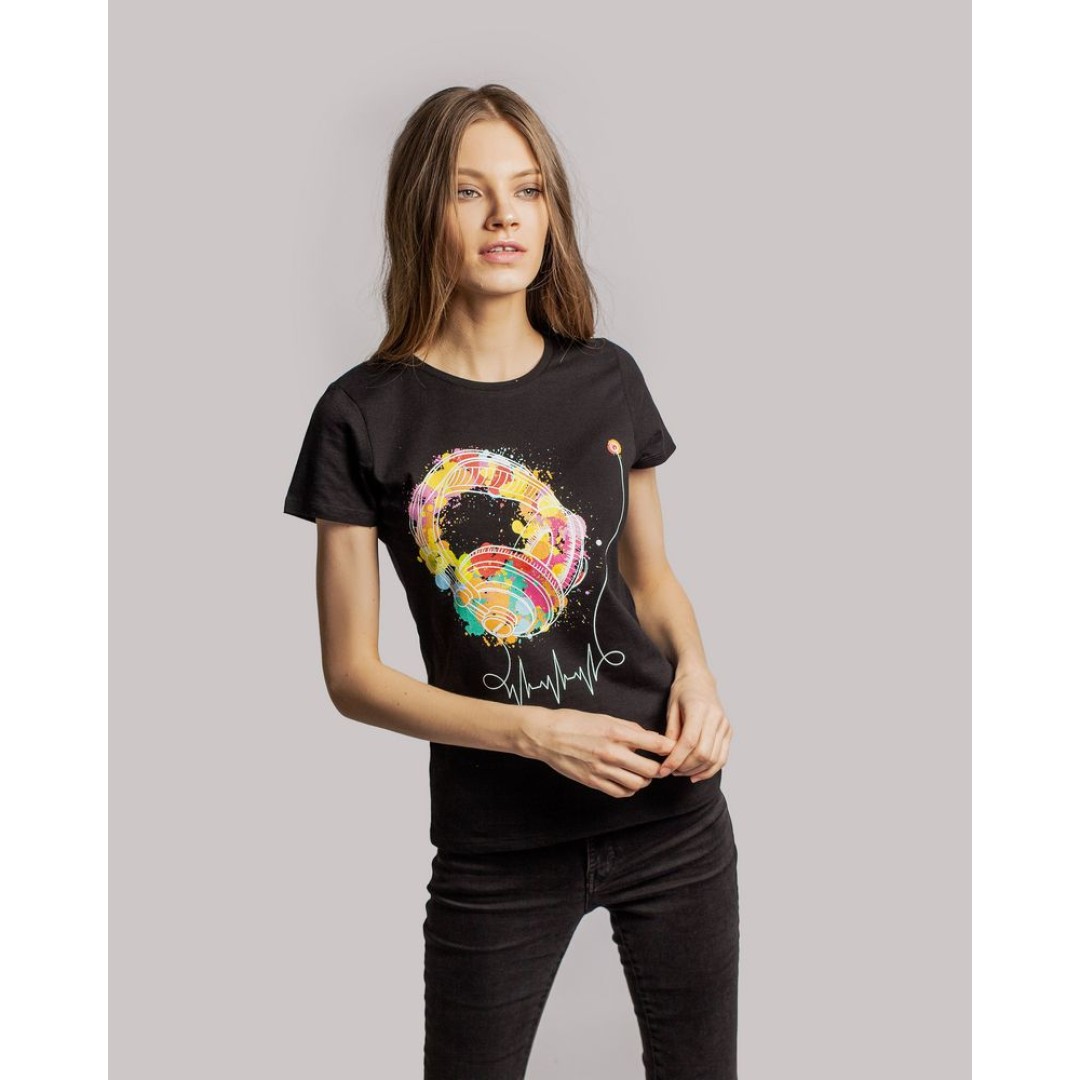 Футболка женская Feel The Beat, черная, L