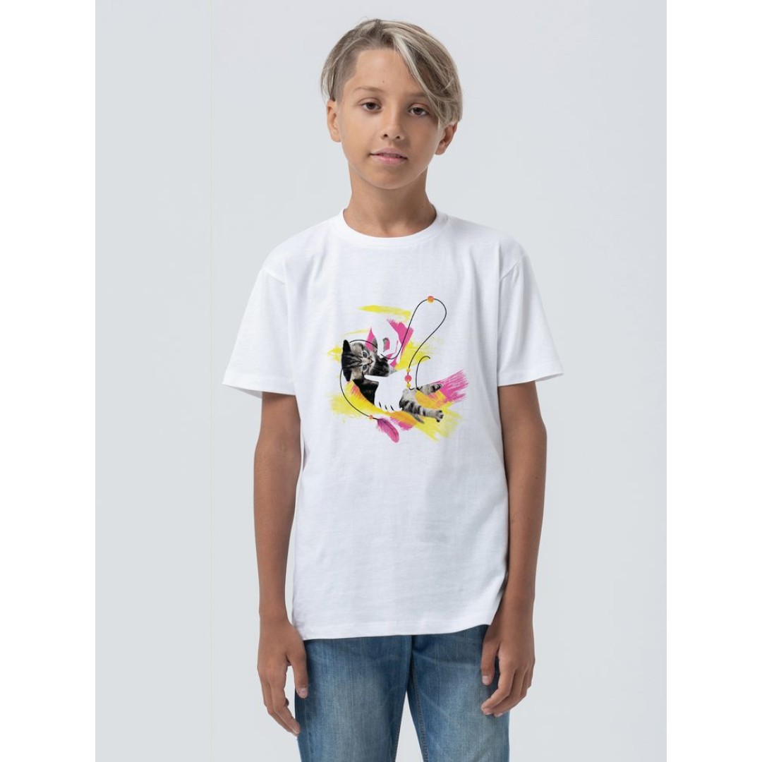 Футболка детская «Обними кота», белая, на рост 106-116 см (6 лет)