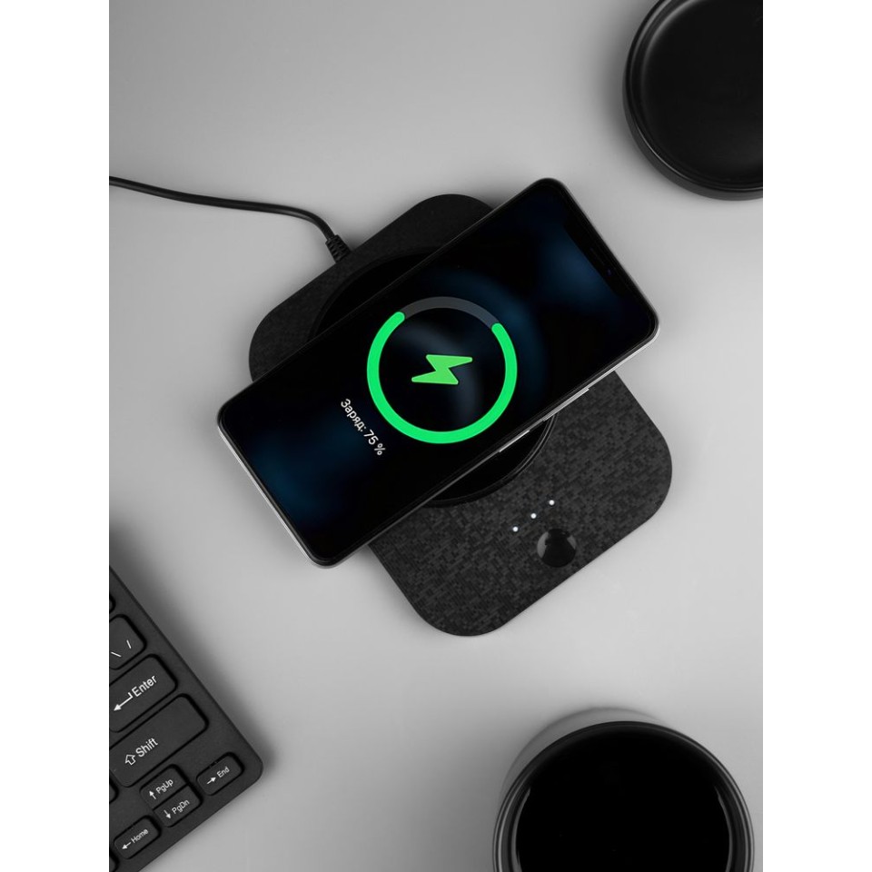 Кружка с подогревом и беспроводной зарядкой dualBase plus, черная