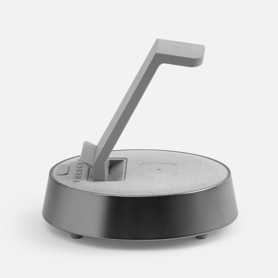 Bluetooth-колонка с беспроводной зарядкой и часами netEnergy, серая