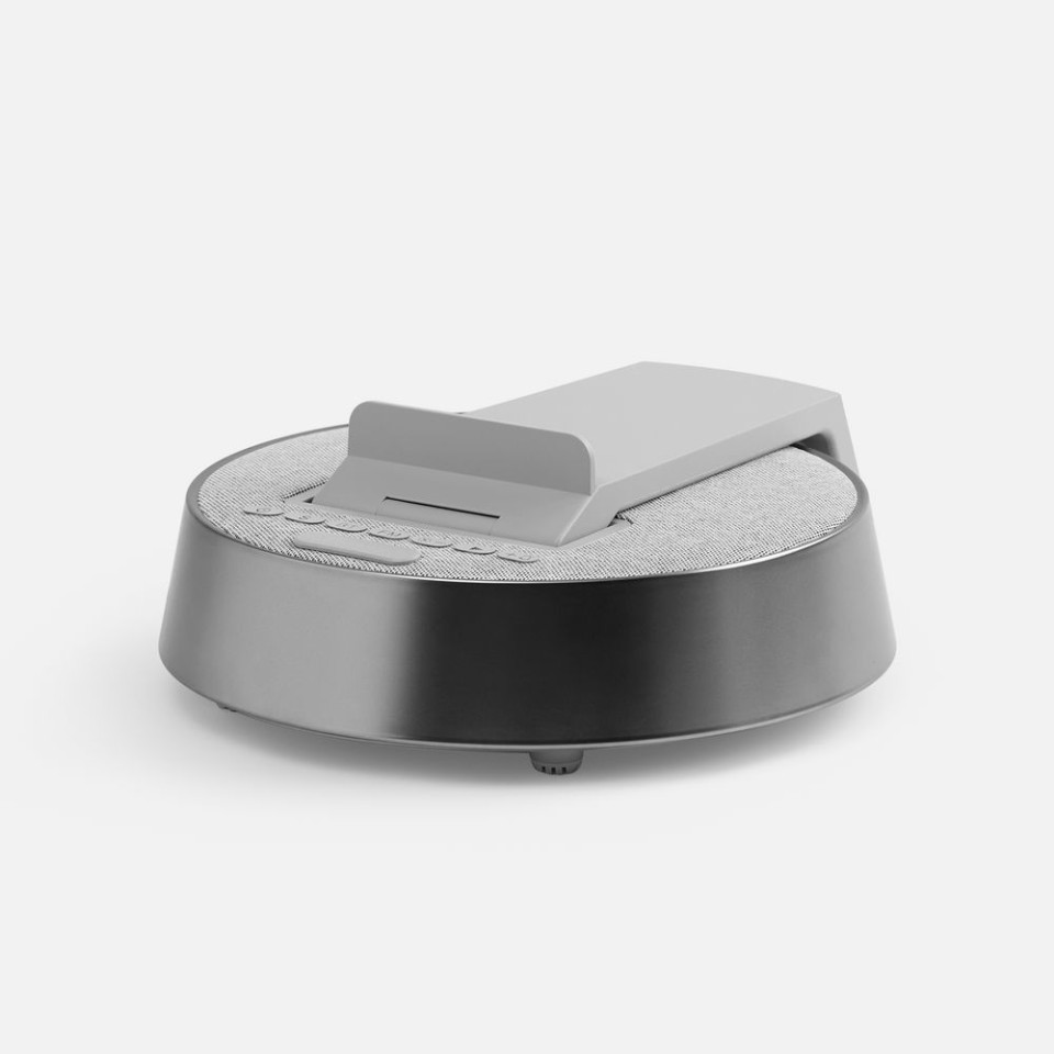 Bluetooth-колонка с беспроводной зарядкой и часами netEnergy, серая