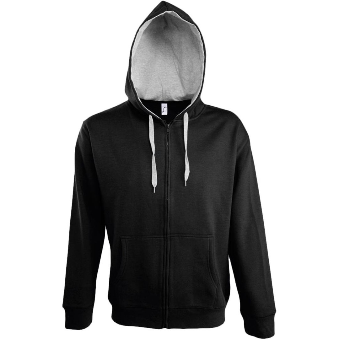 Толстовка мужская на молнии Soul men 290 с контрастным капюшоном черная, S