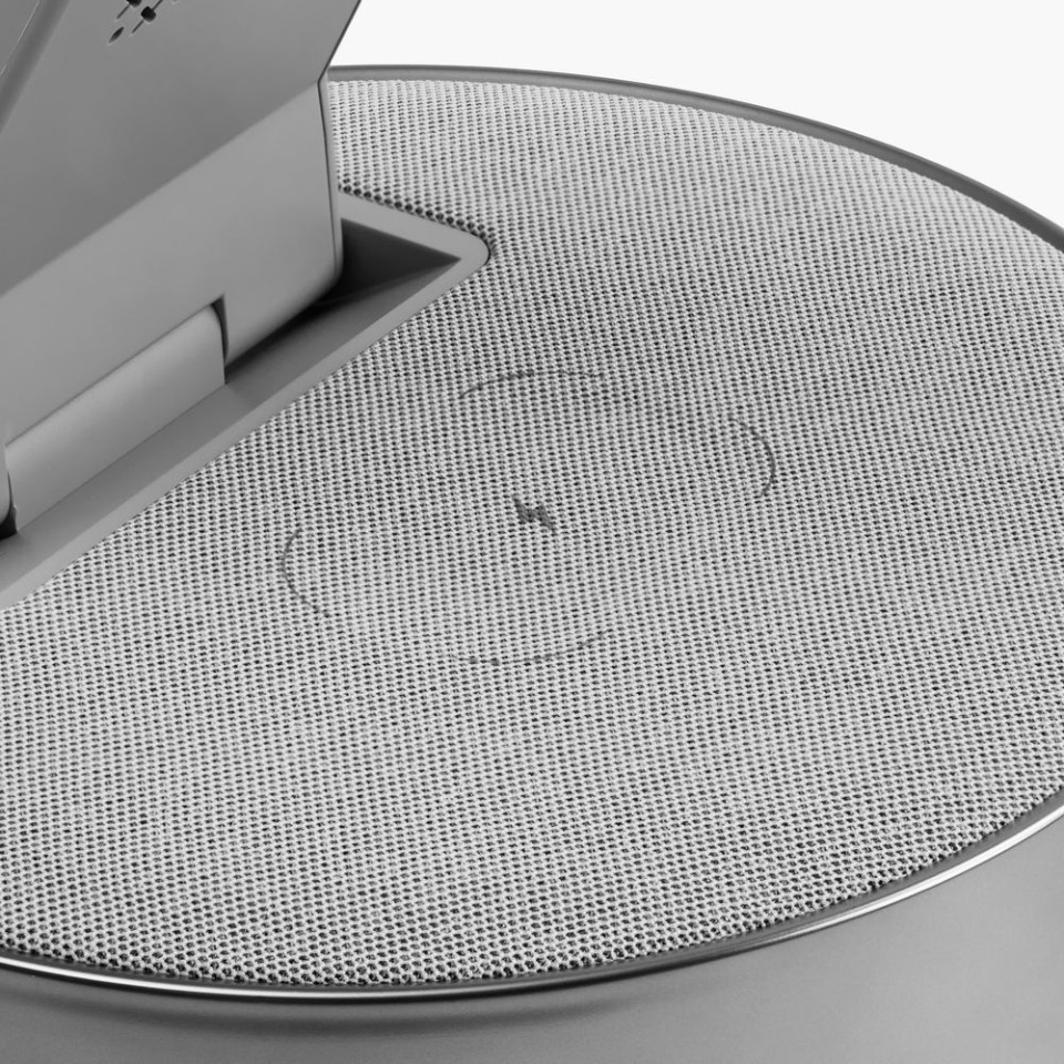 Bluetooth-колонка с беспроводной зарядкой и часами netEnergy, серая