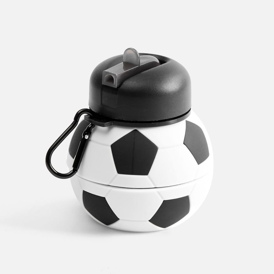 Складная бутылка для воды Football Flex, белая с черным