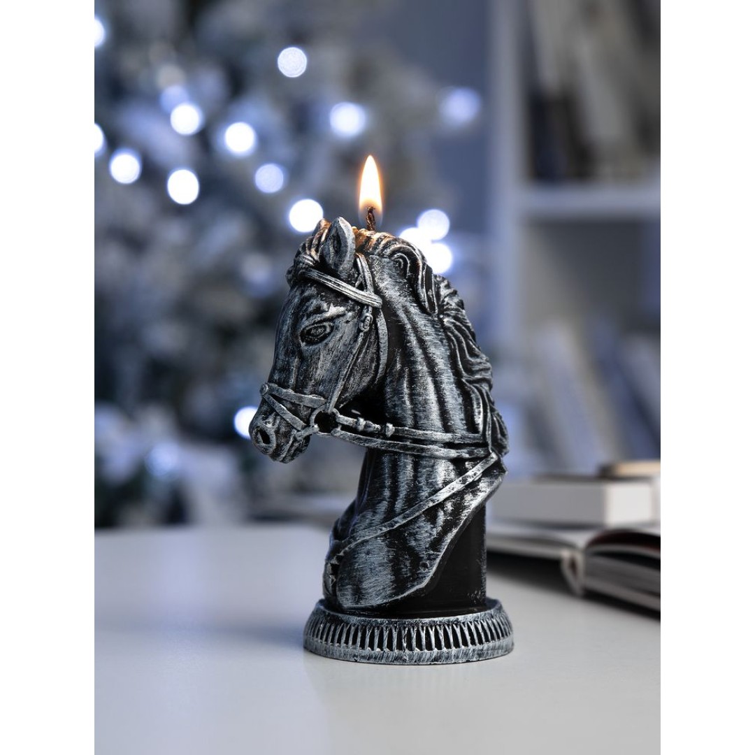 Свеча фигурная «Бюст лошади», серебристая