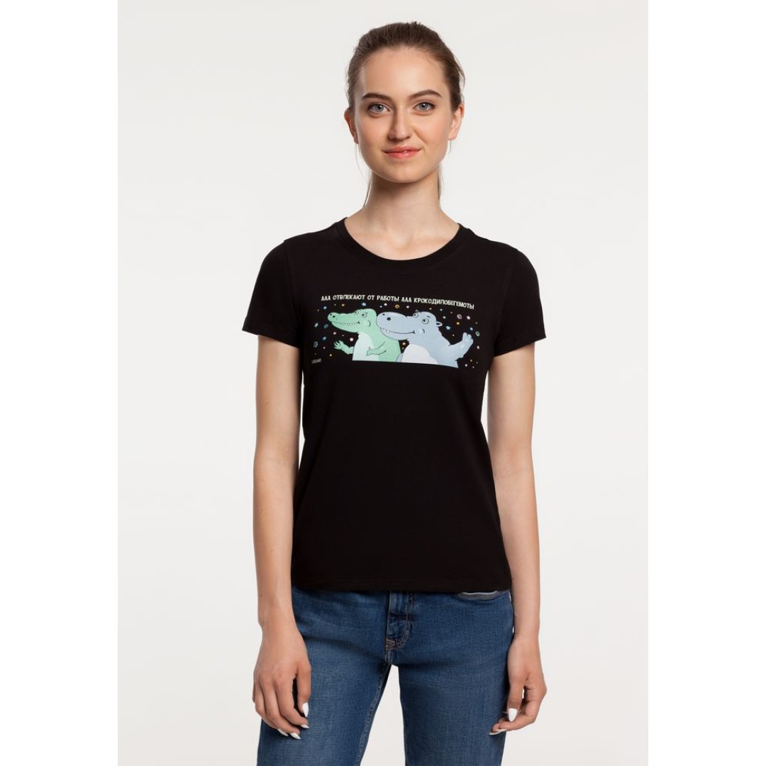 Футболка женская «Крокодилобегемоты», черная, L