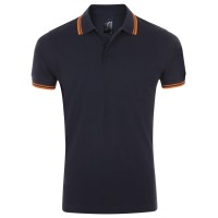 Рубашка поло мужская Pasadena Men 200 с контрастной отделкой, темно-синяя (navy) с неоново-оранжевым, 3XL