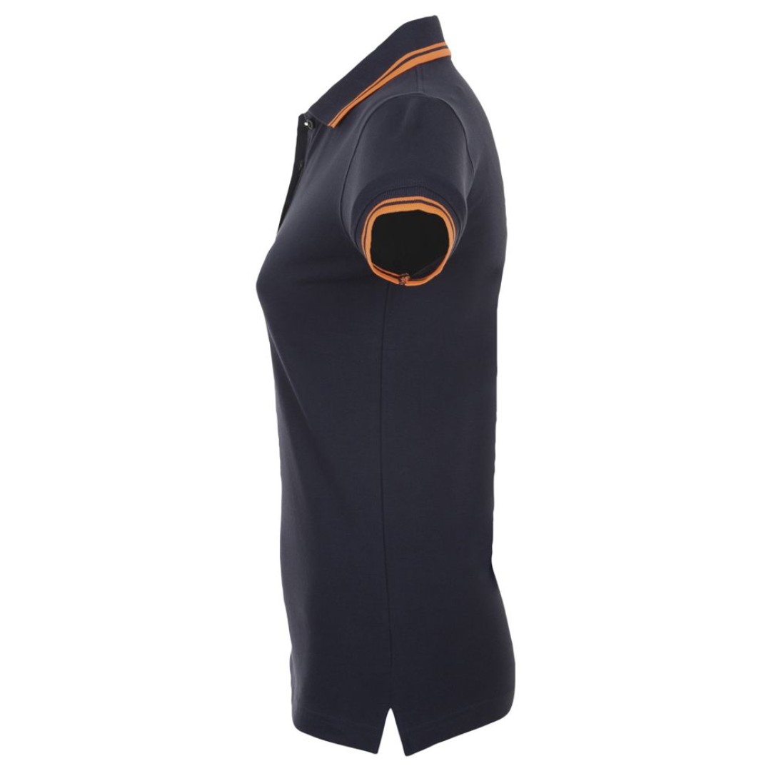 Рубашка поло женская Pasadena Women 200 с контрастной отделкой, темно-синяя (navy) с неоново-оранжевым, XL