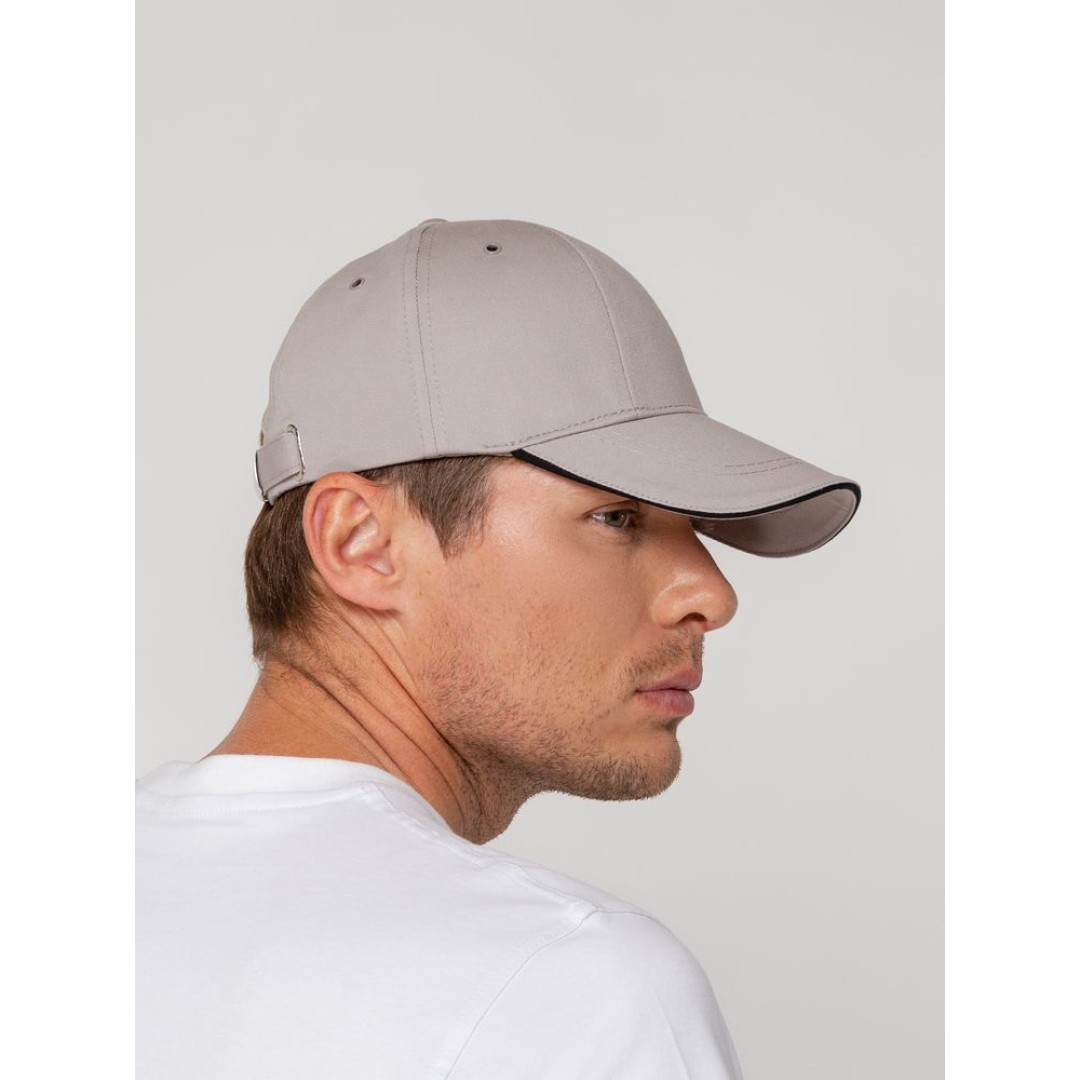 Бейсболка Canopy, серая с черным кантом