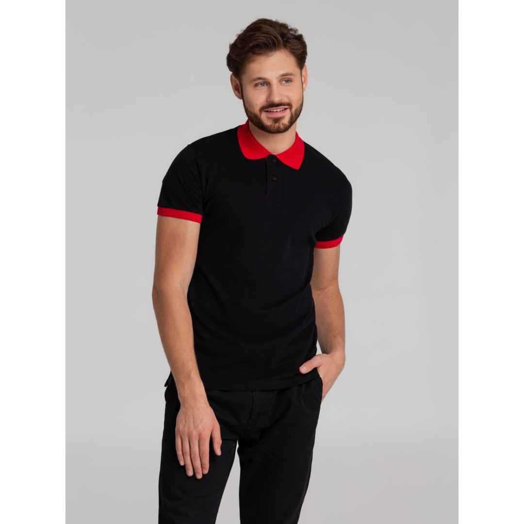 Рубашка поло Prince 190 черная с красным, M