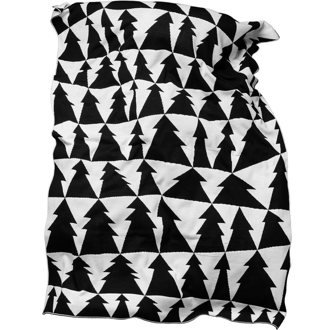 Плед «Танцующий лес», белый с черным