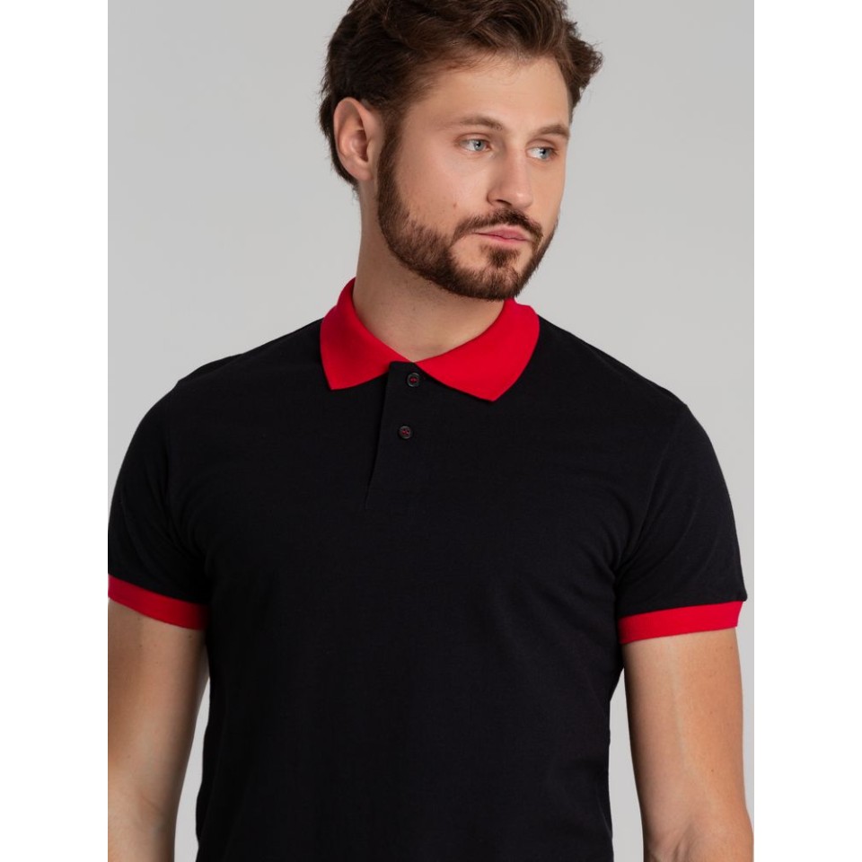 Рубашка поло Prince 190 черная с красным, XS