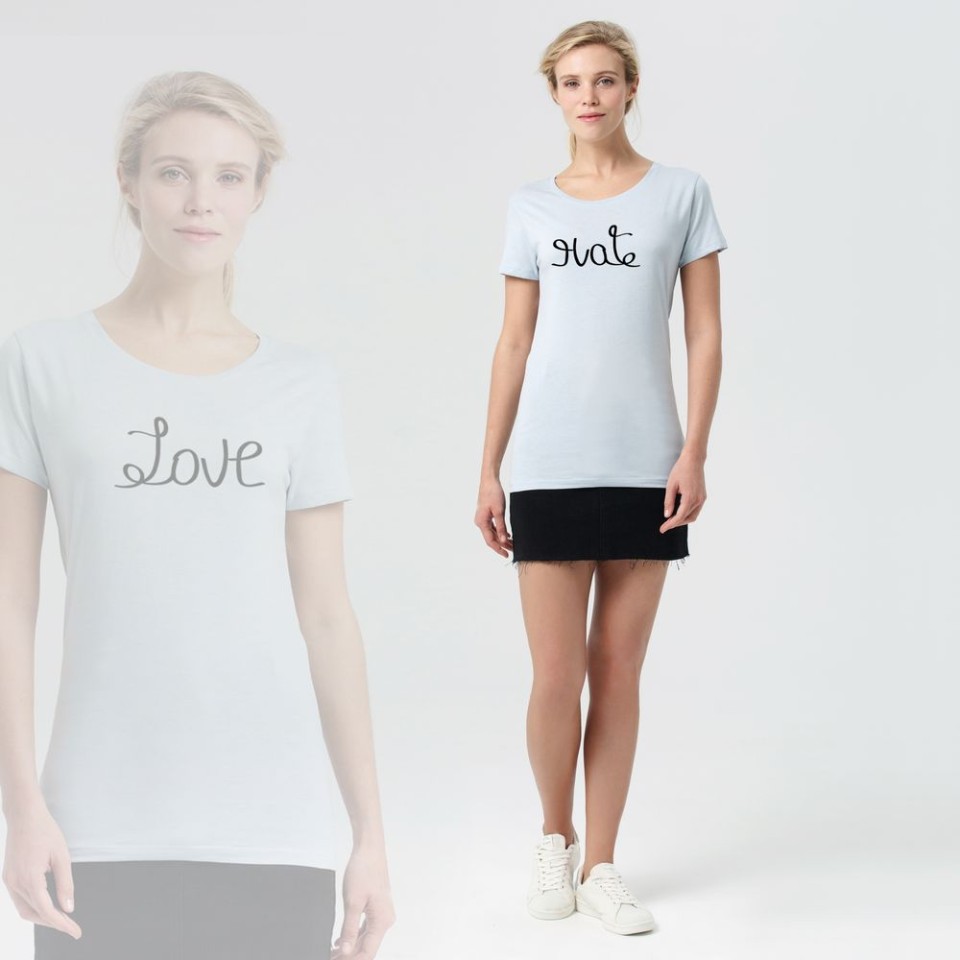 Футболка женская Hate-Love, голубая, L