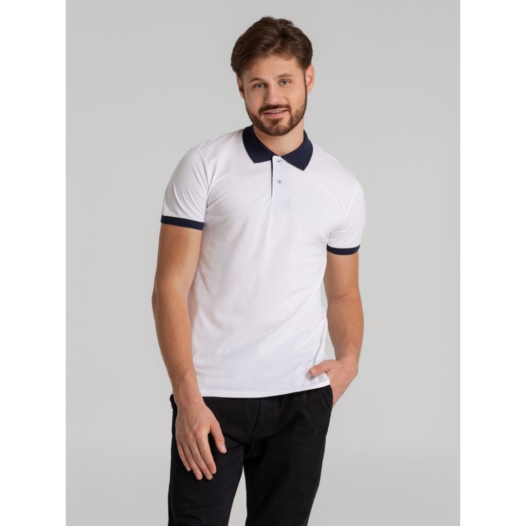 Рубашка поло Prince 190 белая с темно-синим , S