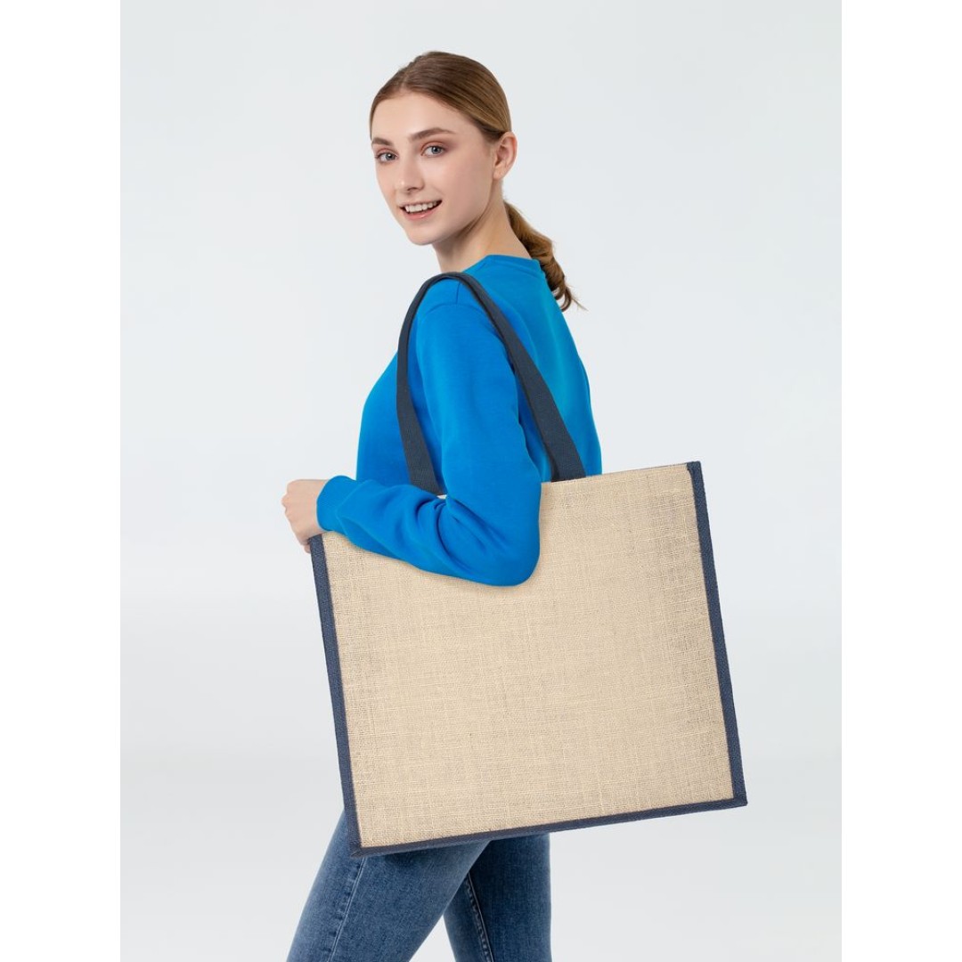 Холщовая сумка для покупок Bagari с синей отделкой