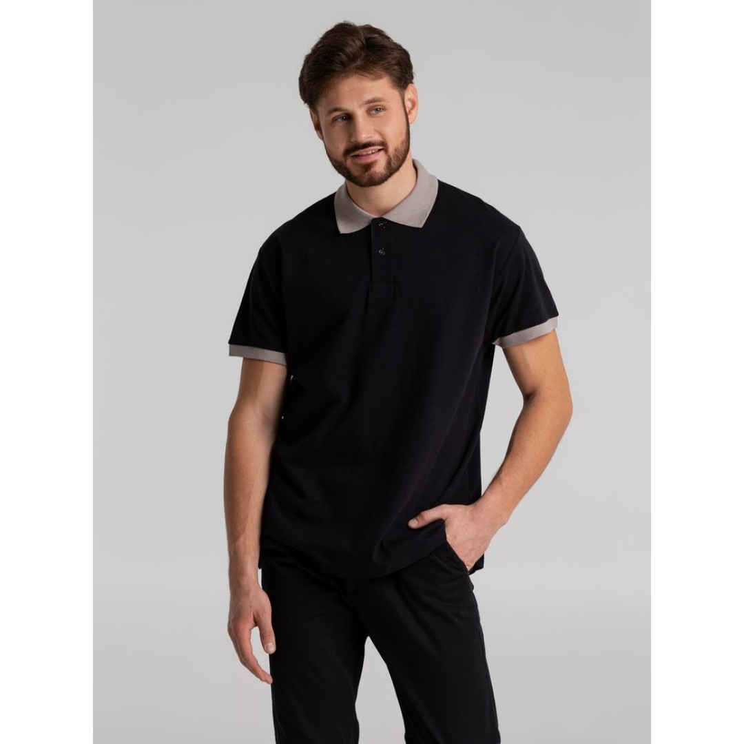 Рубашка поло Prince 190 черная с серым, L