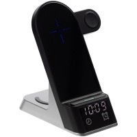 Зарядная станция с часами E-Store для смартфона, часов и наушников, черная