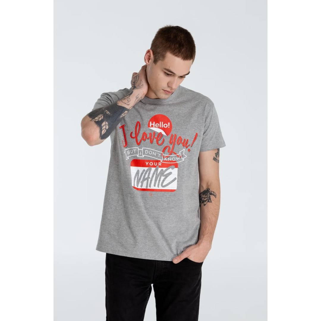 Футболка Hello! I Love You!, серый меланж, S