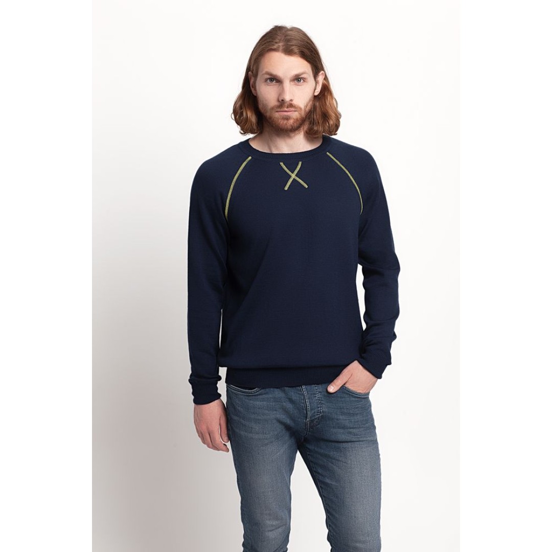 Джемпер Stitch с контрастной отделкой, синий с зеленым, S