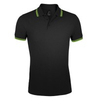 Рубашка поло мужская Pasadena Men 200 с контрастной отделкой, черный/зеленый, L