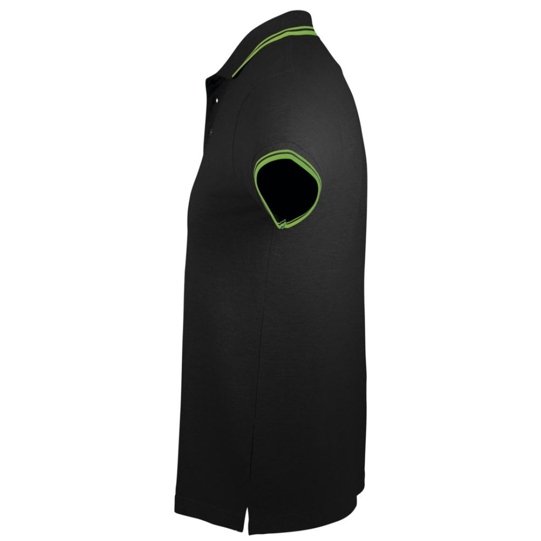 Рубашка поло мужская Pasadena Men 200 с контрастной отделкой, черный/зеленый, XL