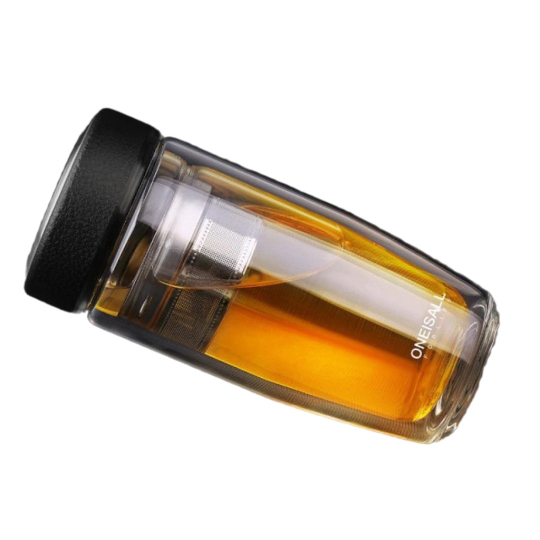Термокружка с двойным стеклом Oneisall Glass Bottle With Burn Protection Leather