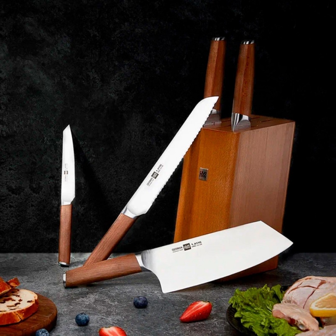 Набор кухонных ножей Xiaomi Huo Hou Molybdenum Vanadium Steel Kitchen Knife Set (5 ножей + подставка) (HU0158)