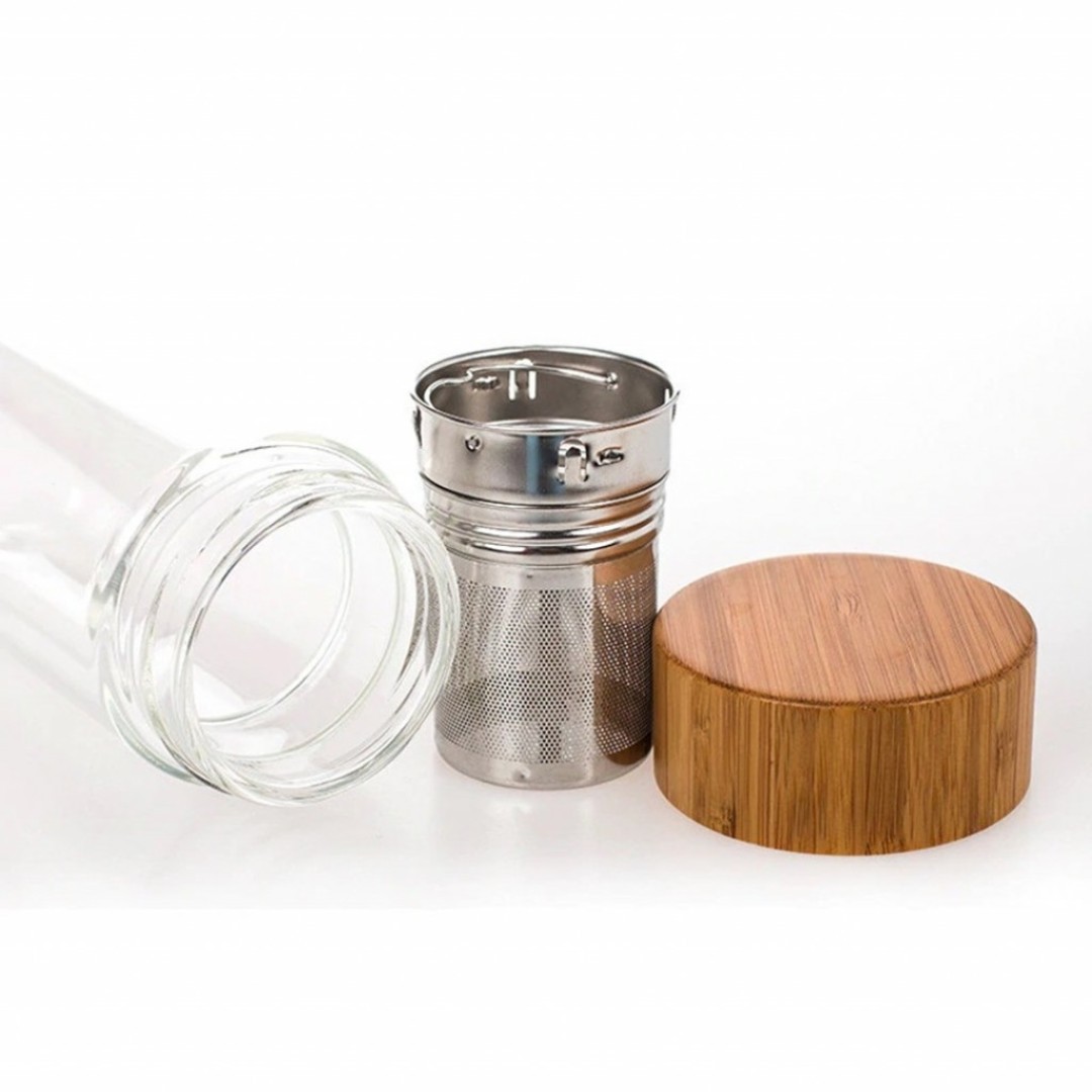 Чайная бутылка с двойным стеклом, ситечком, две крышки Qwerty Bamboo (TGB04)