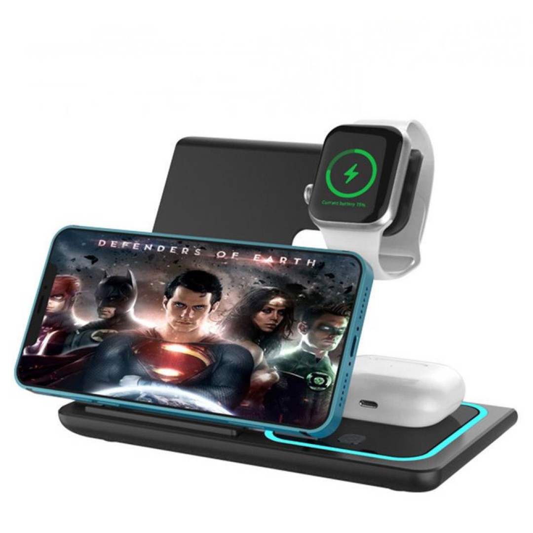 Беспроводное зарядное устройство 3 в 1 Qwerty Fast Charging Station Qi Stand Foldable 3 In 1 Wireless Charger