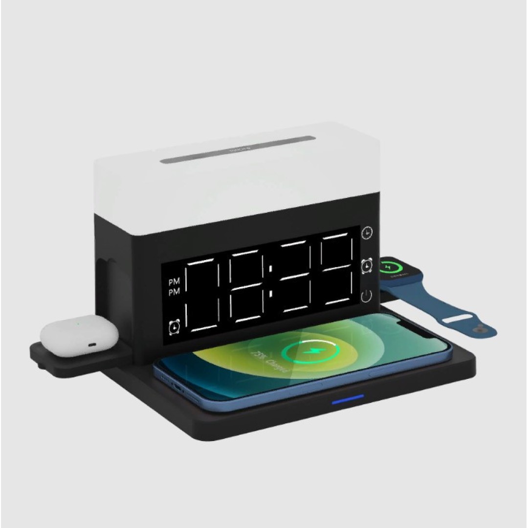 Беспроводное зарядное устройство с будильником 4 в 1 Qwerty Wireless Charger With Alarm Clock 4 in 1