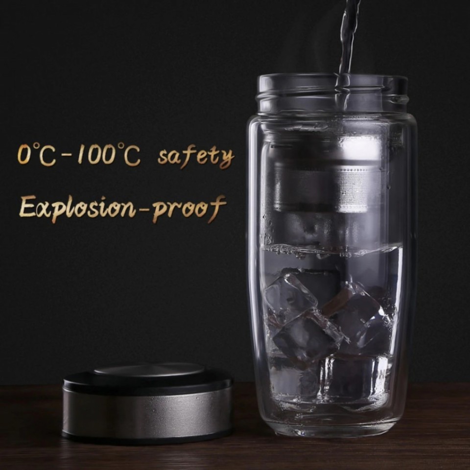 Термокружка с двойным стеклом Oneisall Glass Bottle With Burn Protection Leather