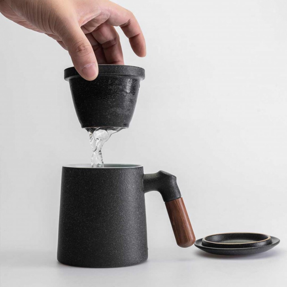 Керамическая кружка Xiaomi Pinztea Wooden Handle Ceramic Tea Cup