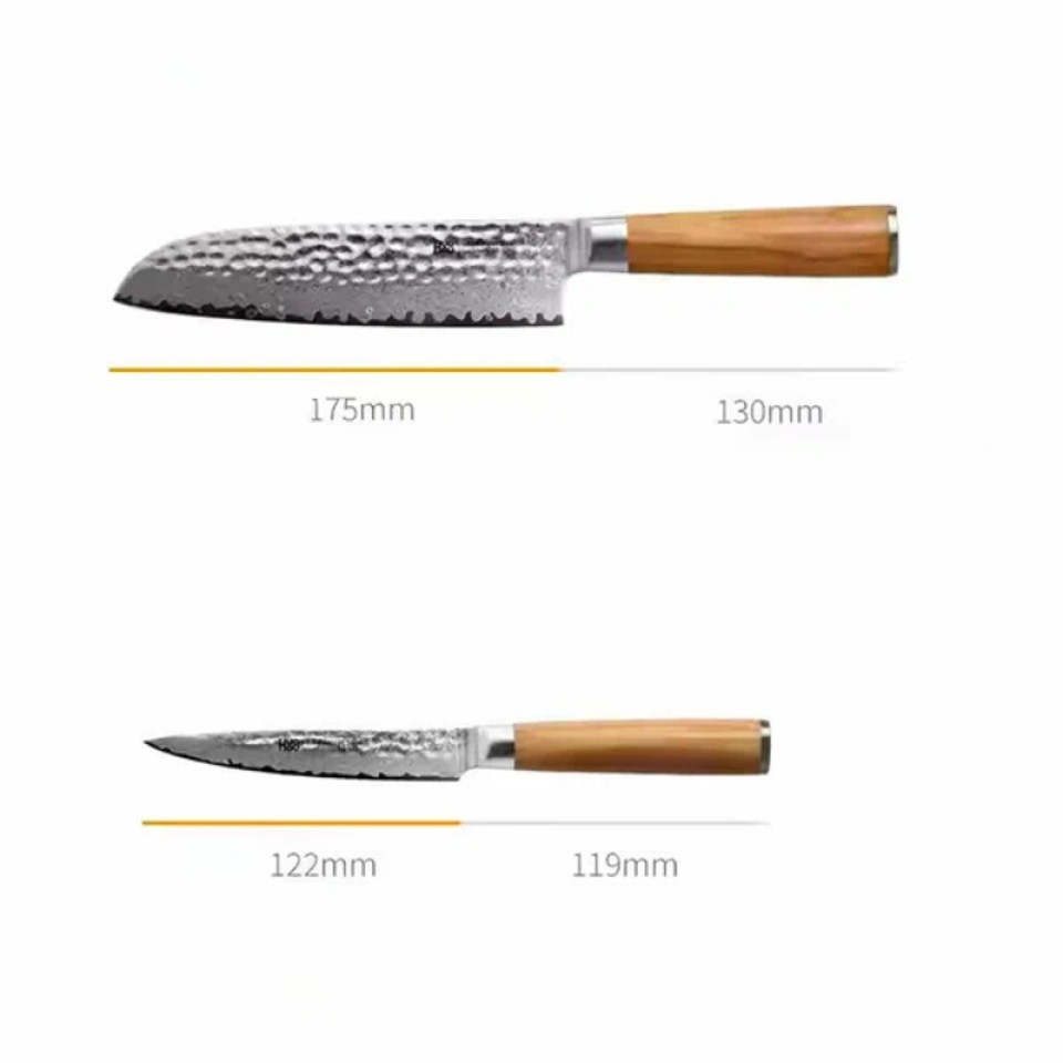 Набор ножей из дамасской стали Huo Hou Set of 5 Damascus Knife Sets (4 ножа с подставкой) (HU0073)