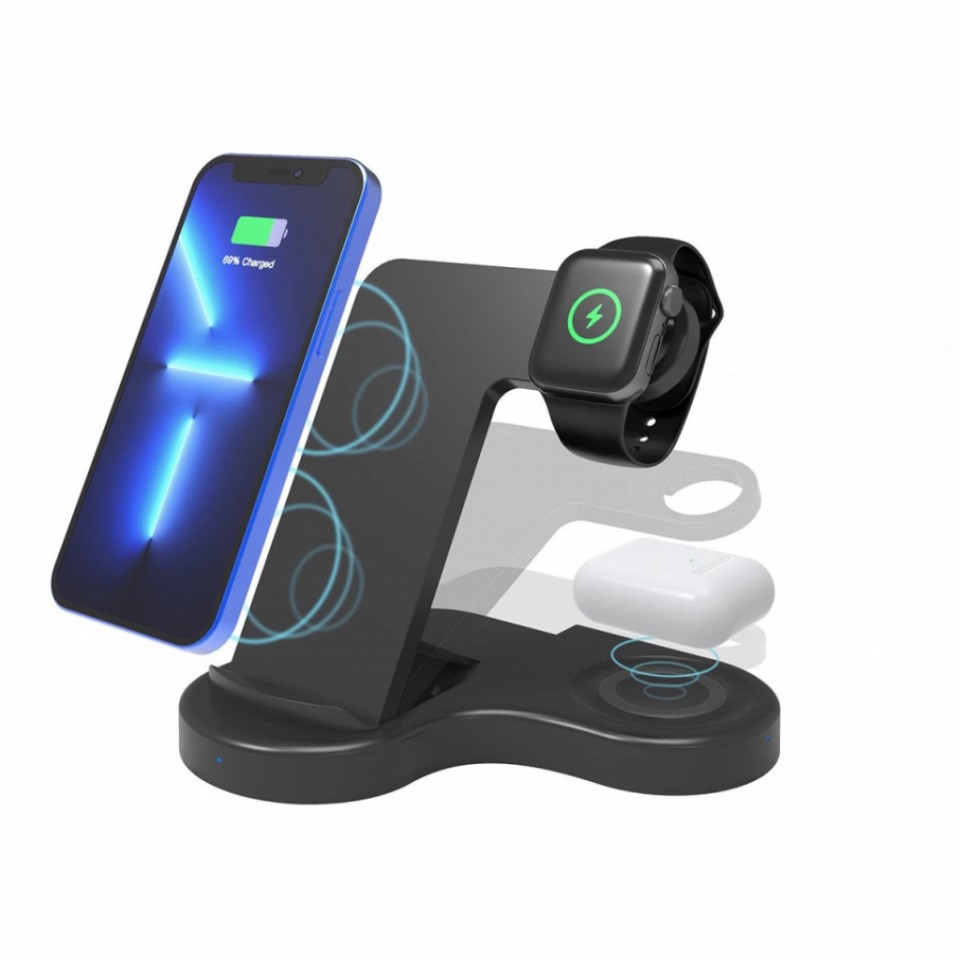 Беспроводное зарядное устройство 3 в 1 Qwerty для Apple AirPods Pro Black (HYY-WC-011)