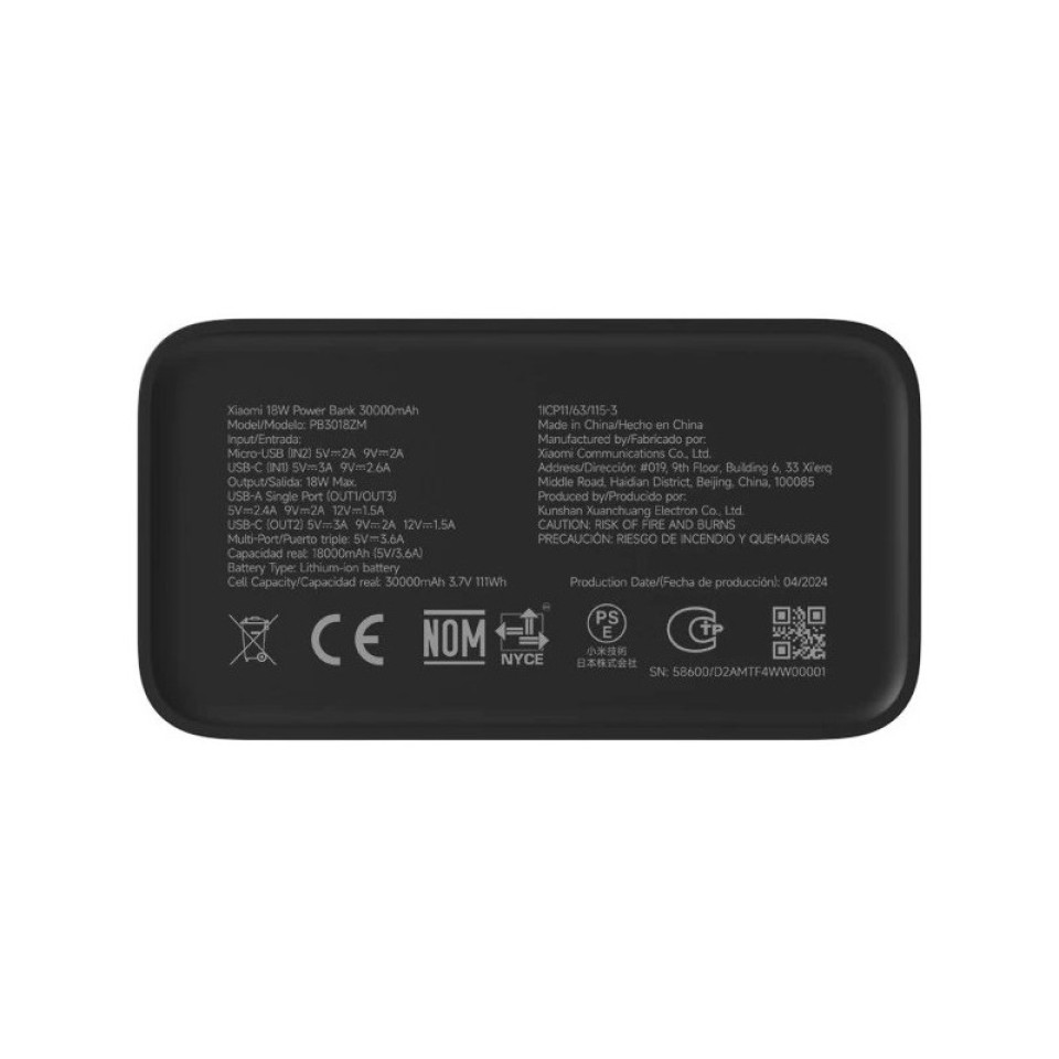 Внешний аккумулятор Xiaomi Mi Power Bank 3 30000 mAh (PB3018ZM/BHR9126GL)