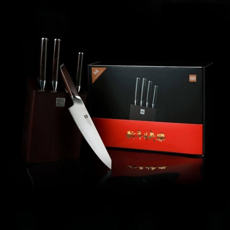 Набор стальных ножей Xiaomi Huo Hou Composite Steel Kitchen Knife Set (4 ножа + подставка) (HU0033)