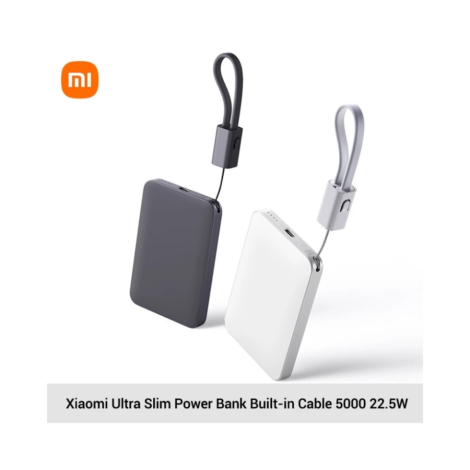 Ультратонкий внешний аккумулятор Xiaomi Ultra-Thin Power Bank with Built-in Cable 5000 mAh 22.5W (PB0522S)