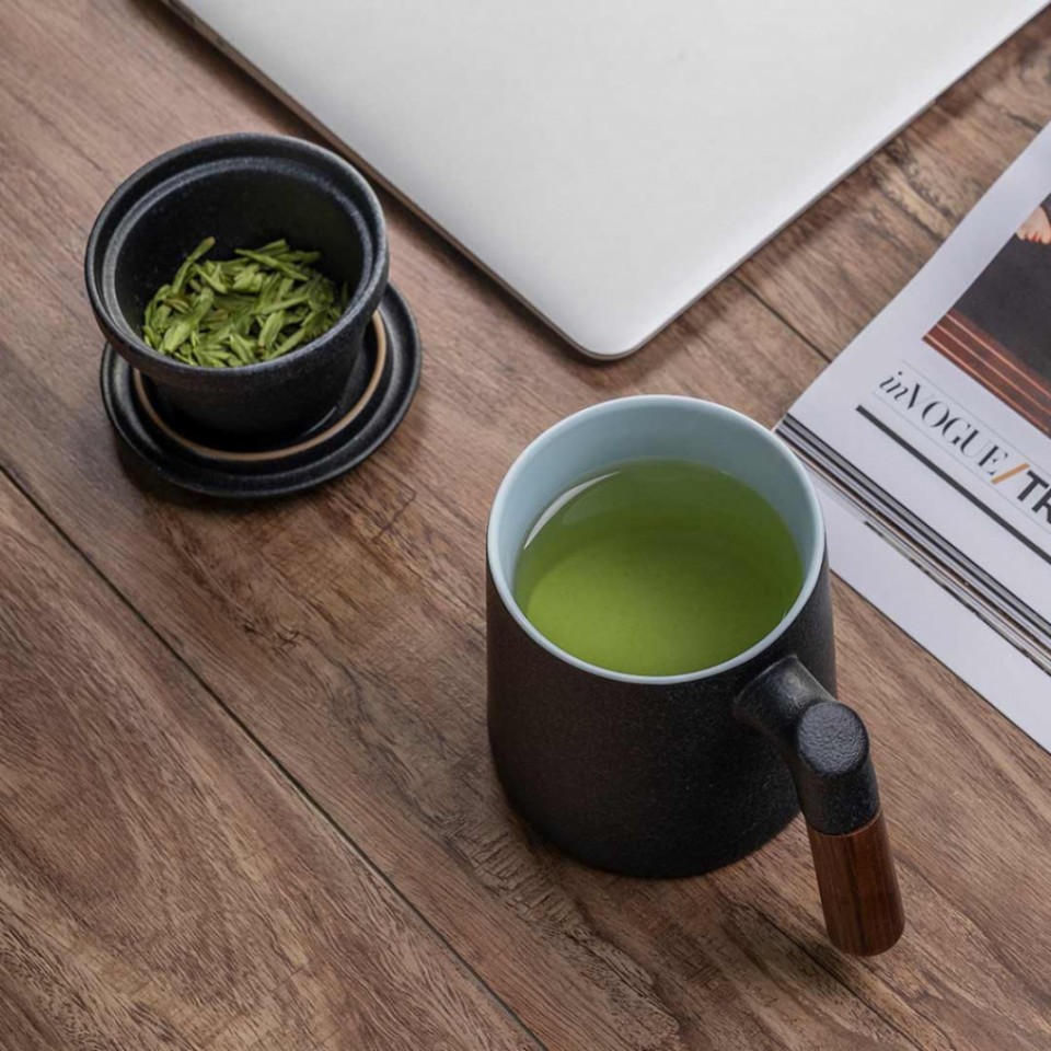 Керамическая кружка Xiaomi Pinztea Wooden Handle Ceramic Tea Cup