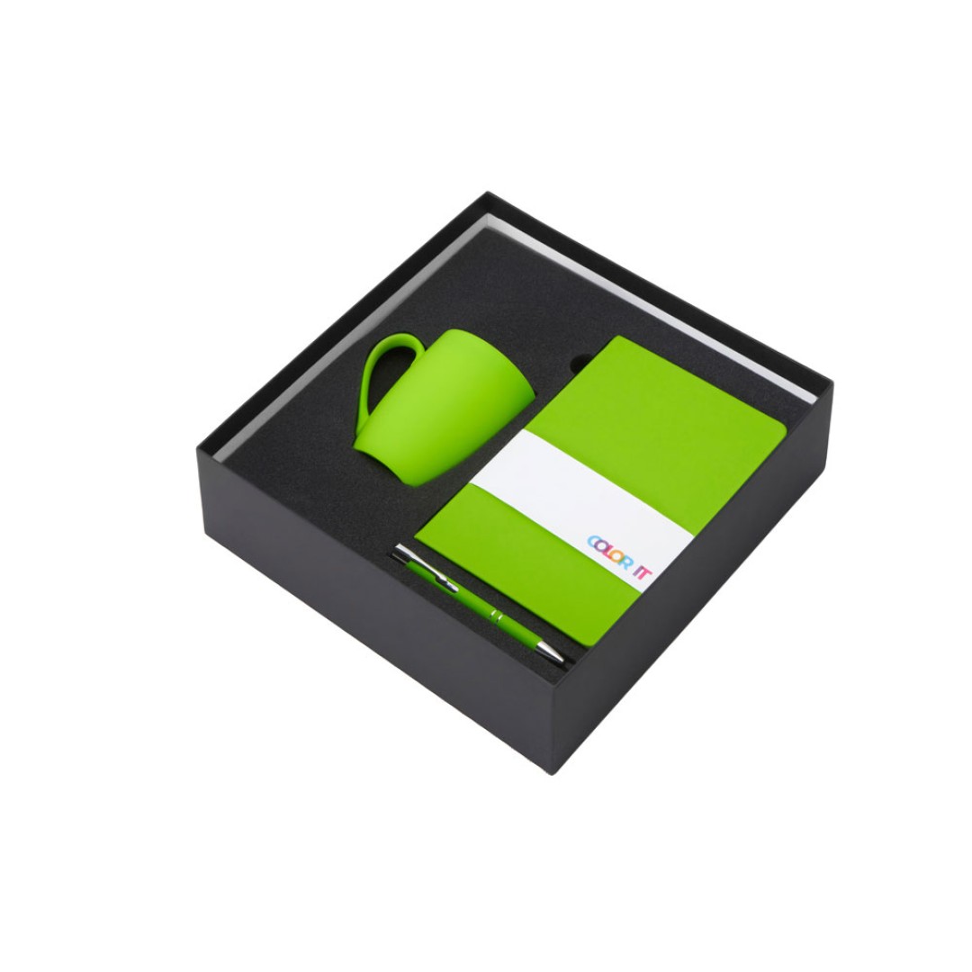 Подарочный набор с блокнотом С1, металлической ручкой и кружкой, зеленое яблоко