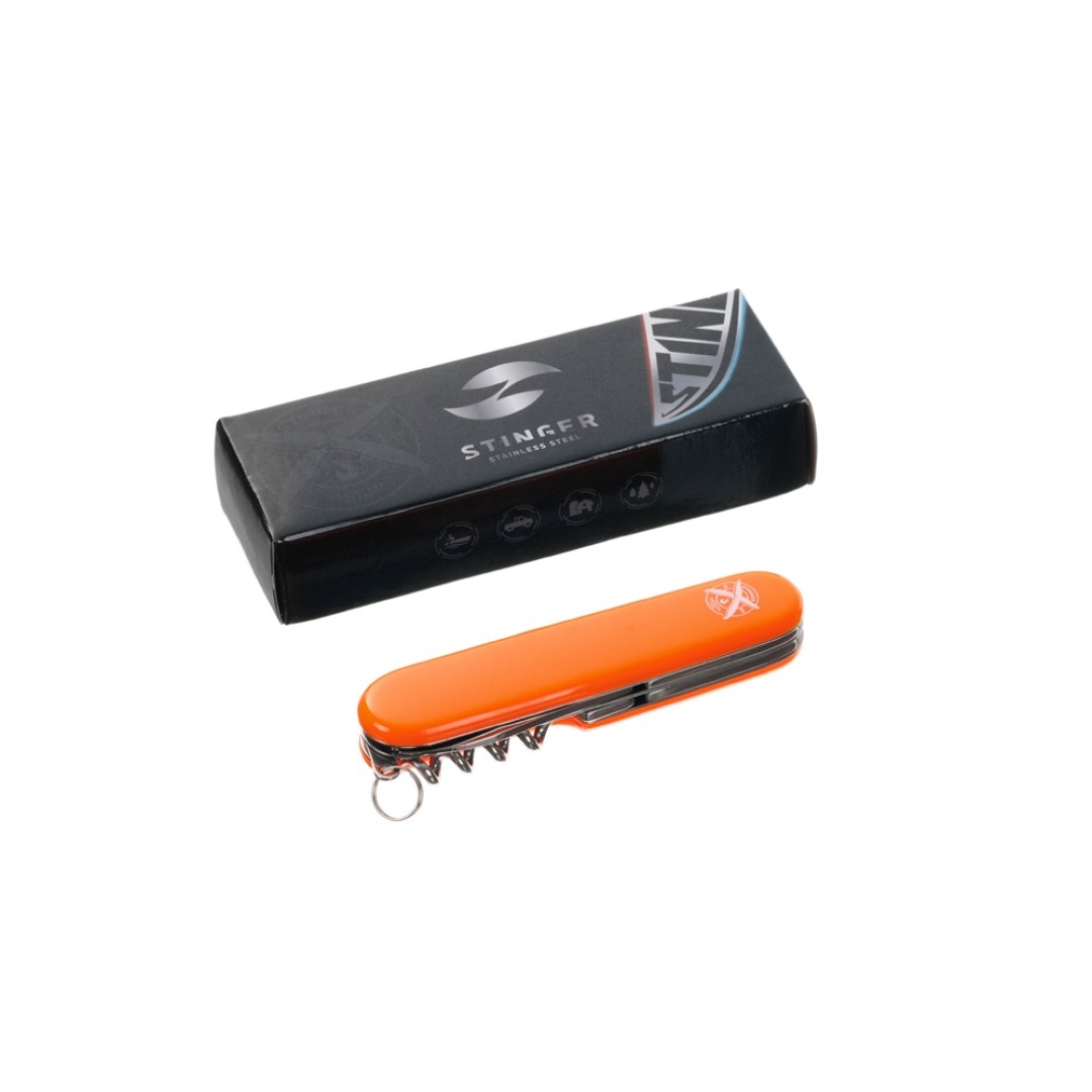 Нож перочинный Stinger, 90 мм, 11 функций, материал рукояти: АБС-пластик (оранжевый)