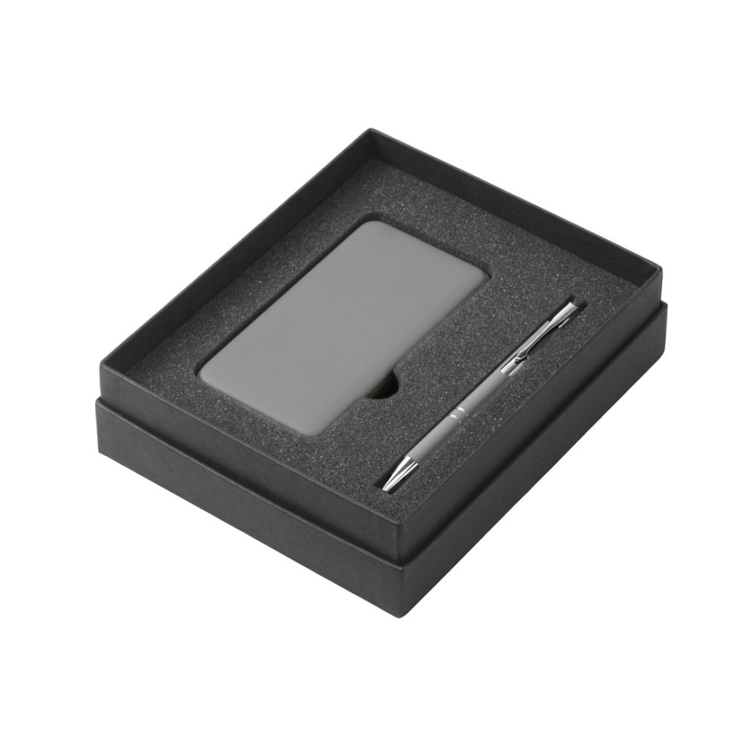 Подарочный набор c ручкой и повербанком 10000 mAh, серый