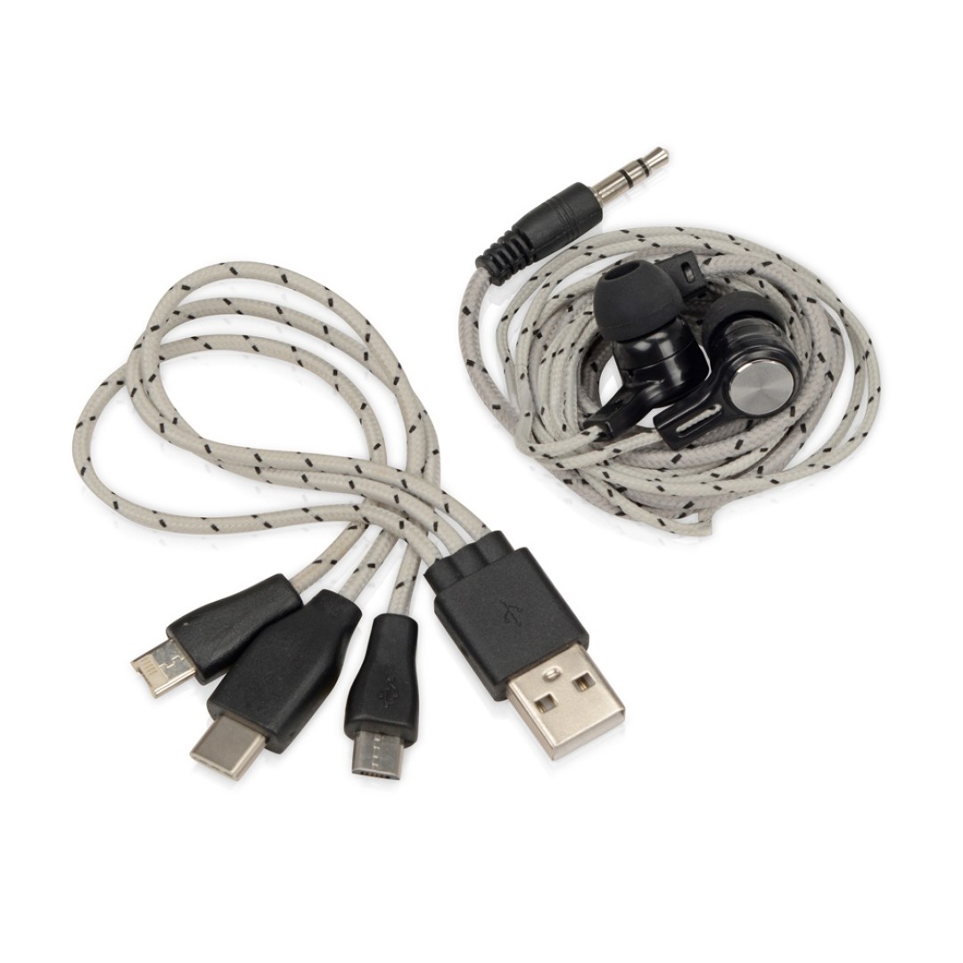 Набор с наушниками и зарядным кабелем 3-в-1 "In motion", серый