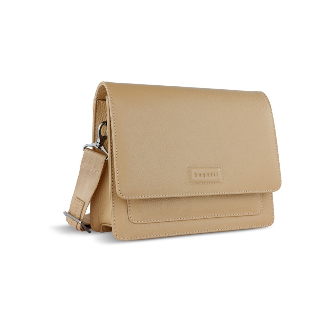 Сумка через плечо женская BUGATTI Elsa, песочного цвета, воловья кожа/полиэстер, 25х8,5х20 см