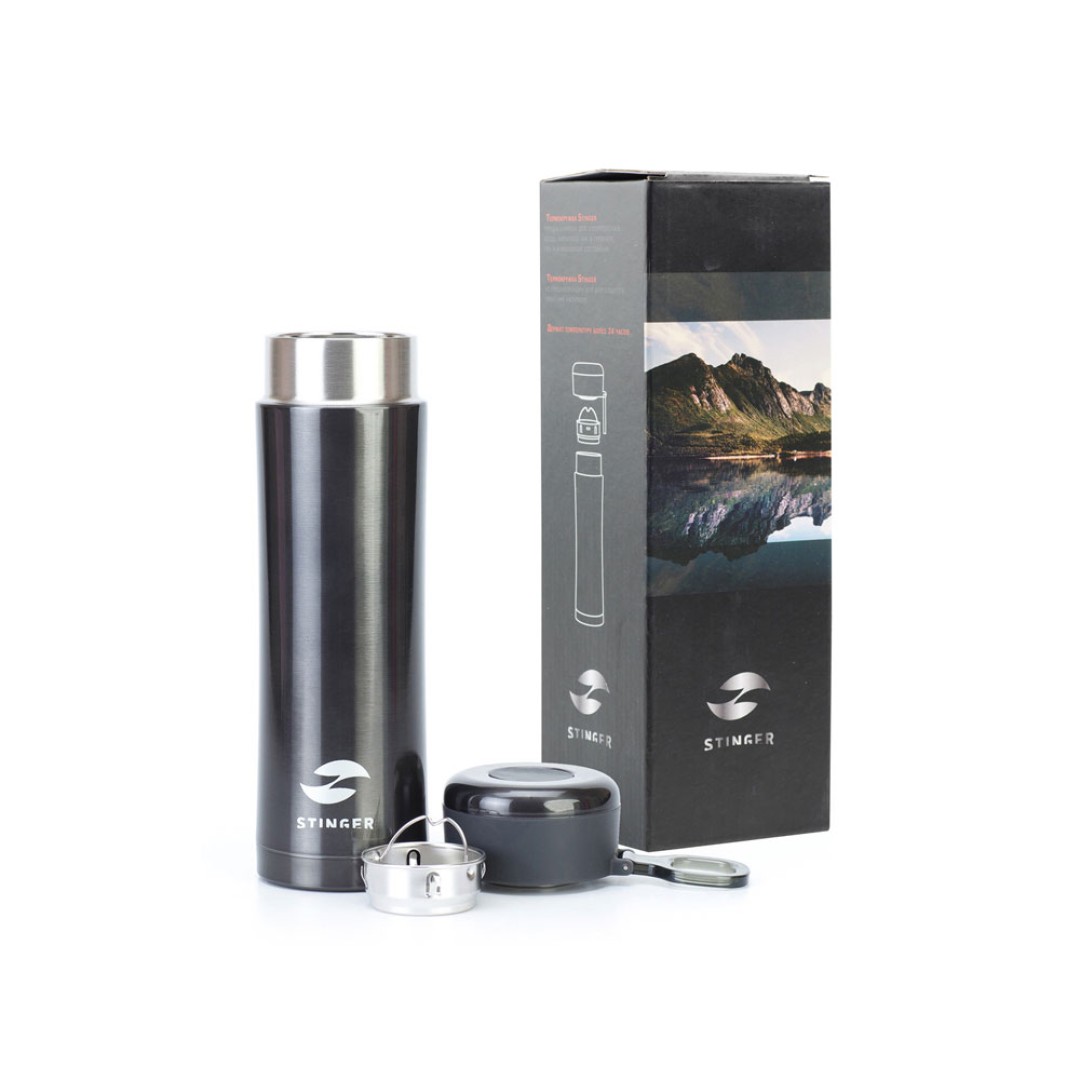 Термокружка Stinger, 0,42 л, сталь/пластик, чёрный глянцевый, 7,5 х 6,9 х 22,2 см