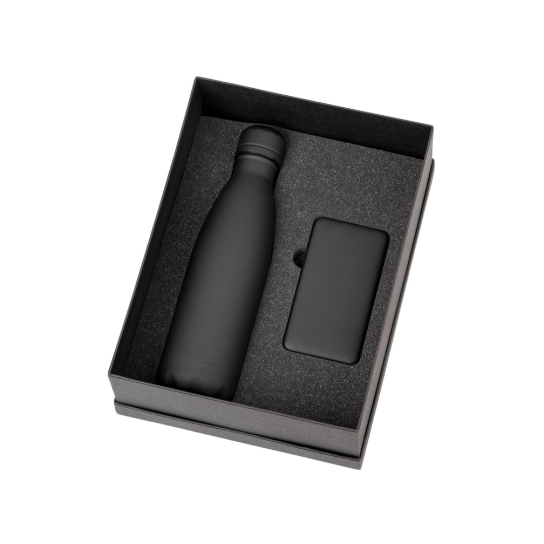 Подарочный набор с термобутылкой и повербанком С1, 5000 mAh, черный